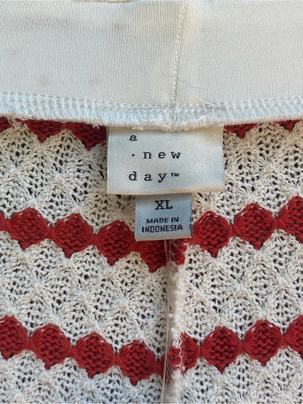 A New Day NWT Red and Cream Textured Jacquard Casual Pants Womens Size XL-Flaw